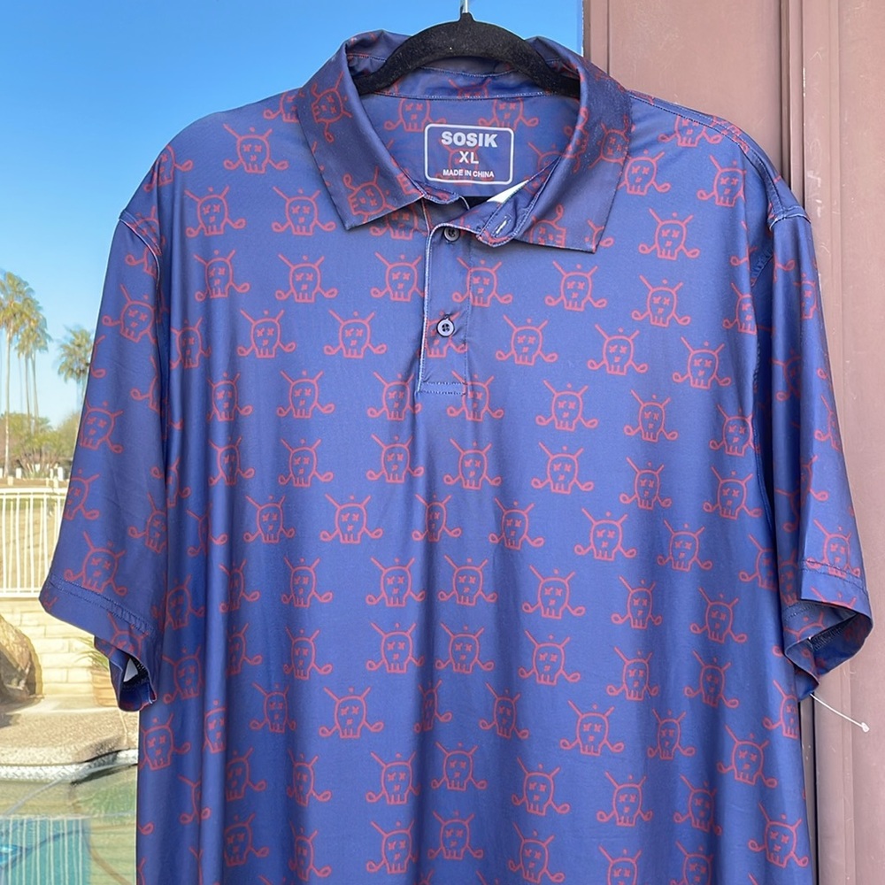 SOSIK Skull & Bogeys Navy Blue Golf Polo XL